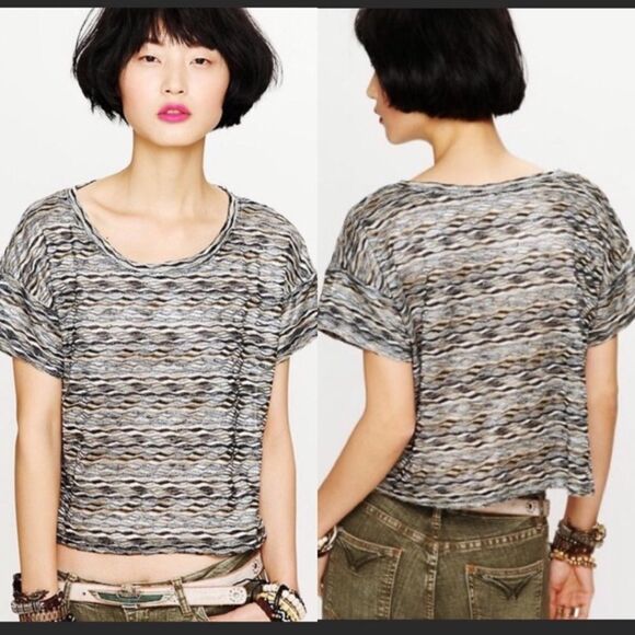 Free People Black Rainbow Wave Crop Top Size M - Picture 11 of 11